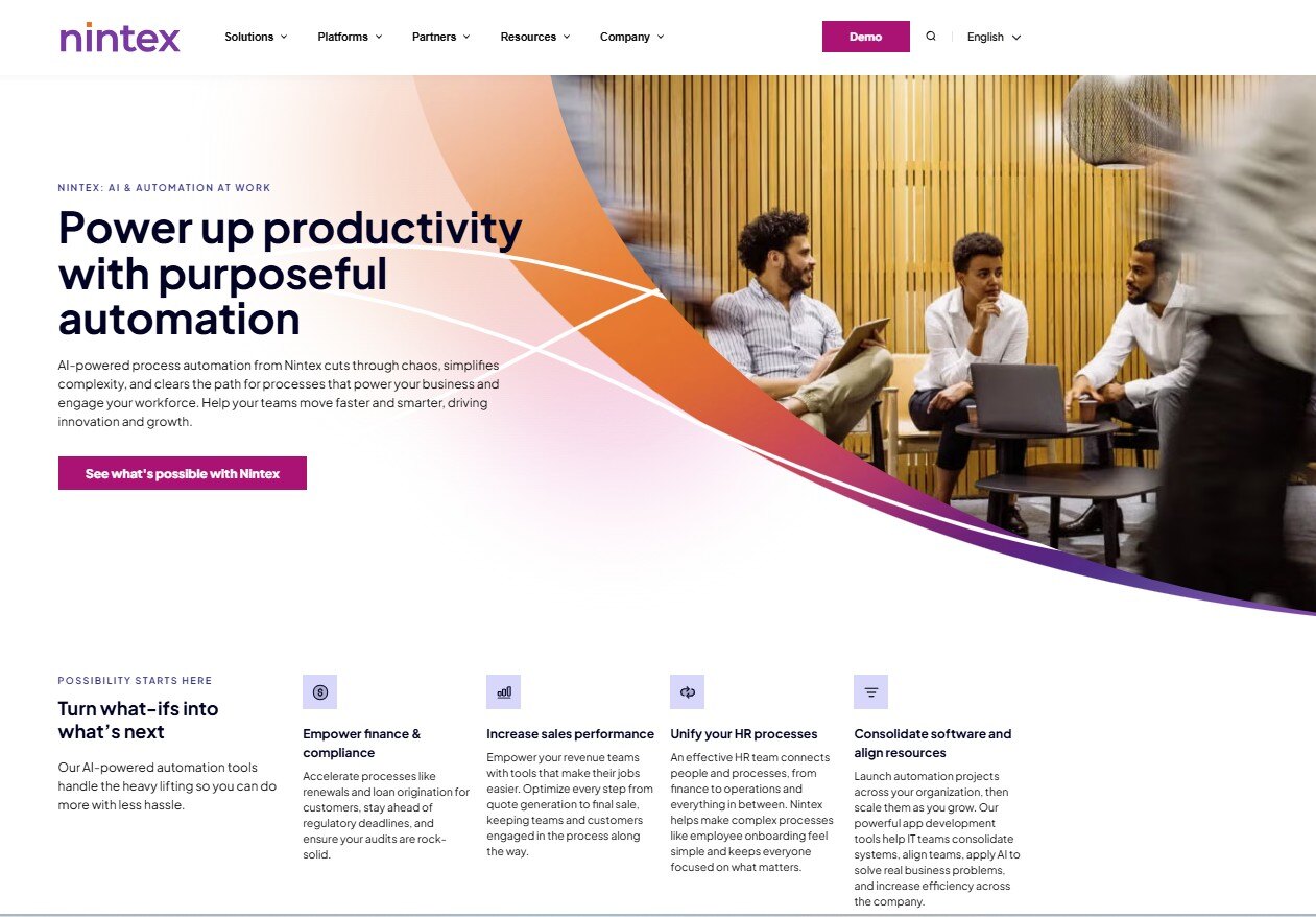Screenshot of Nintex’s homepage