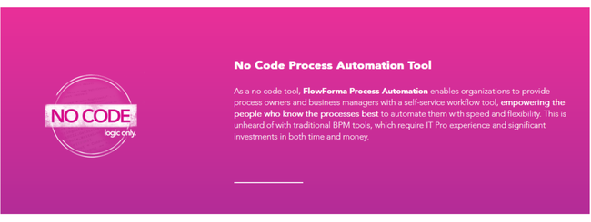Image shown: FlowForma’s no-code platform features
