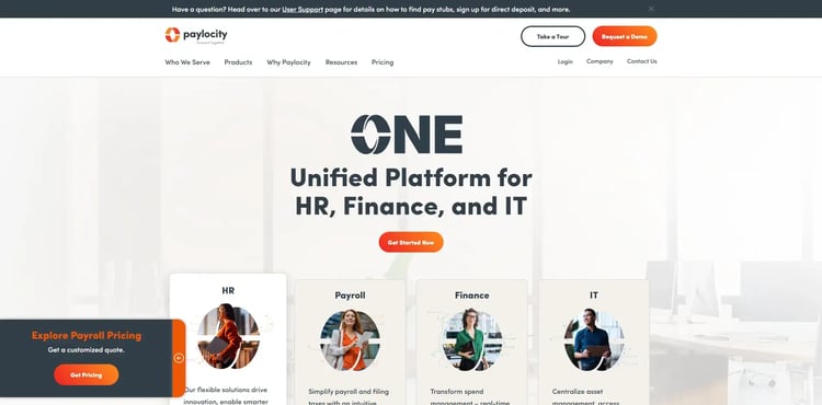 Screenshot of Paylocity’s homepage