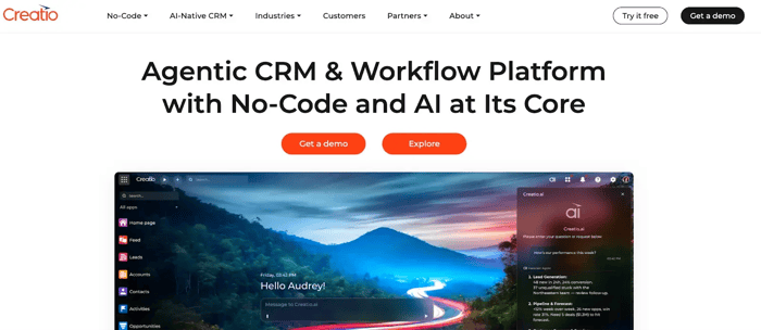 Screenshot of Creatio’s homepage