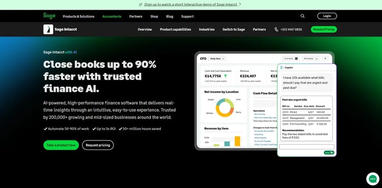 Screenshot of Sage Intacct’s homepage