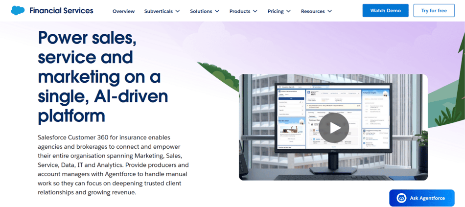 Salesforce’s financial services page screenshot