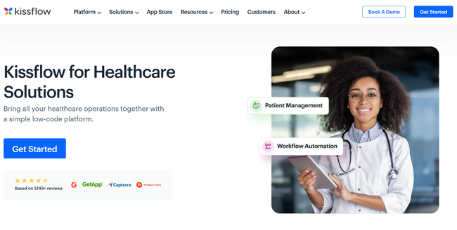 Image shown: Screenshot of Kissflow’s healthcare page