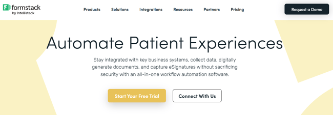 Image shown: Screenshot of Formstack’s healthcare page