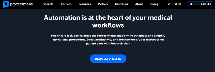 image shown: Screenshot of Process Maker’s healthcare page