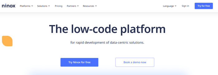 Image shown: Screenshot of Ninox Homepage