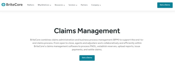 Image shown:  A screenshot of BriteCore’s homepage