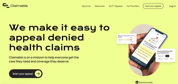 Image shown: Screenshot of Claimable’s homepage