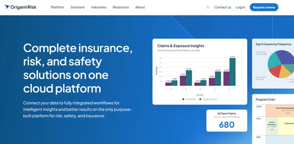 image shown: Screenshot of Origami Risk’s homepage