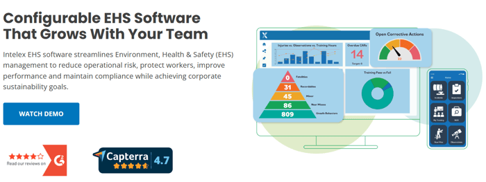 Image shown:  Screenshot of Intelex’s EHS software page 