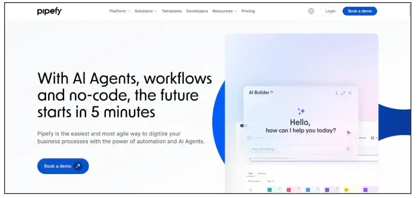 Screenshot of Pipefy homepage