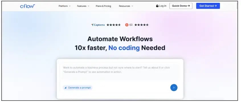 Screenshot of Cflow’s homepage