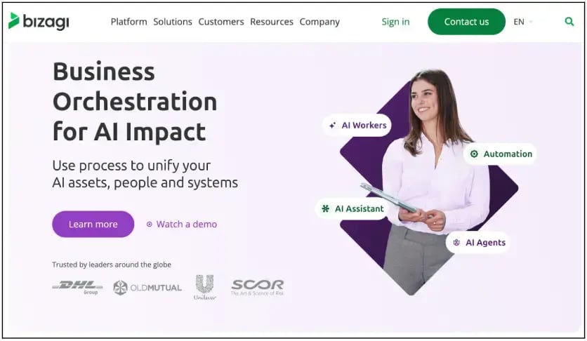 Screenshot of Bizagi’s homepage