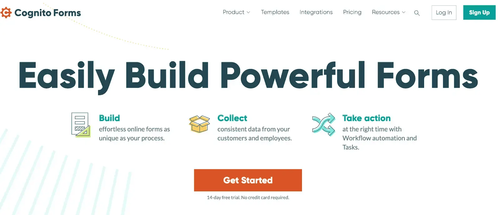 Screenshot of Cognito forms home page