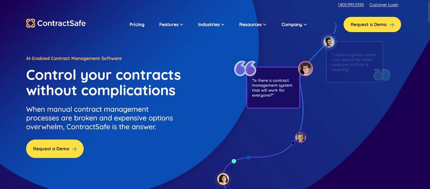 Screenshot of ContractSafe’s Homepage