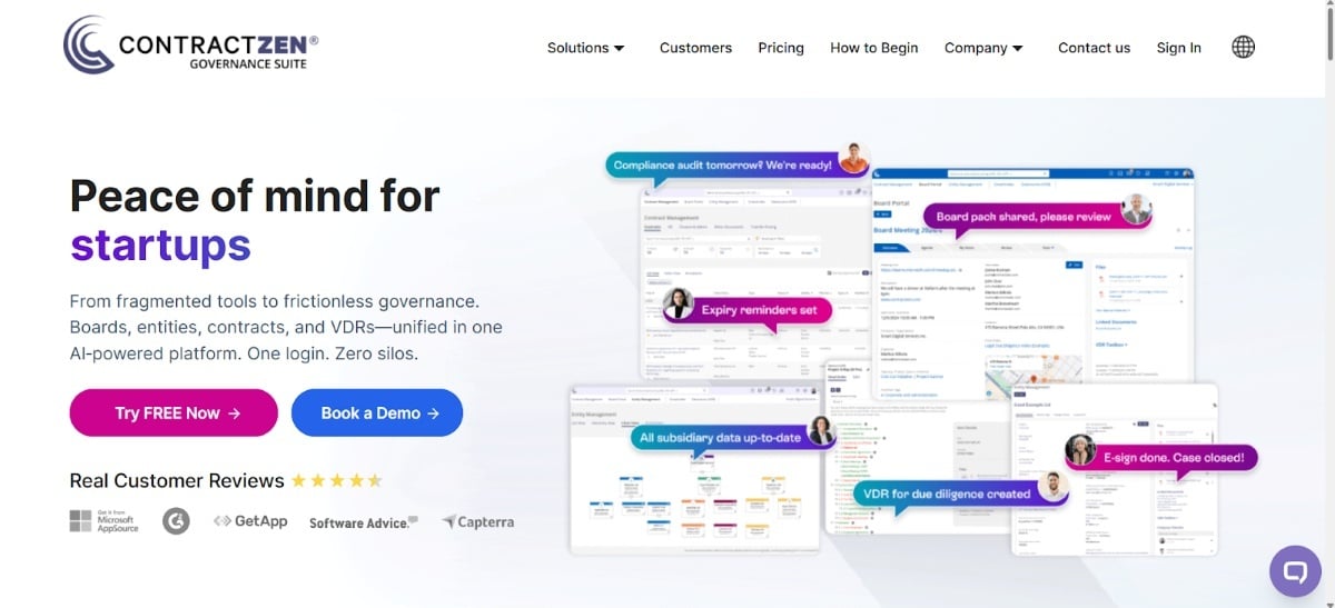 Screenshot of ContractZen’s Homepage