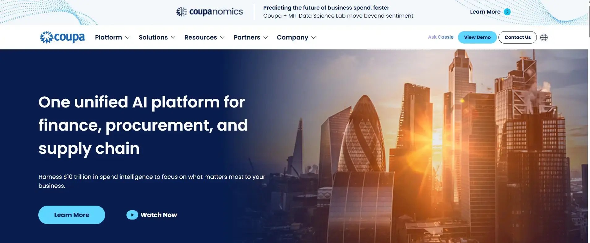 Screenshot of Coupa Software Homepage