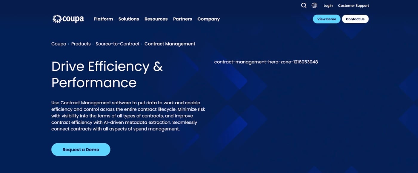 Screenshot of Coupa’s contract management page
