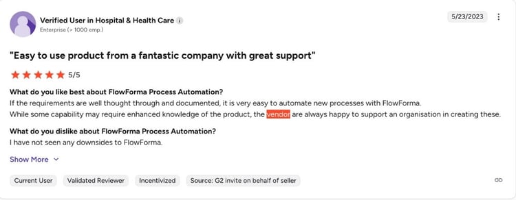 Screenshot of FlowForma G2 review 2-1