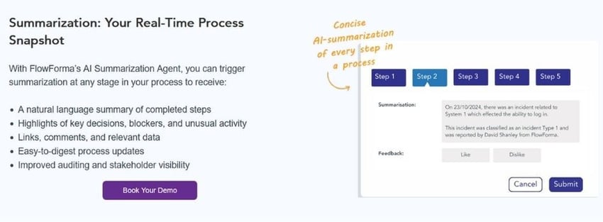 Screenshot of FlowForma’s AI summarization features