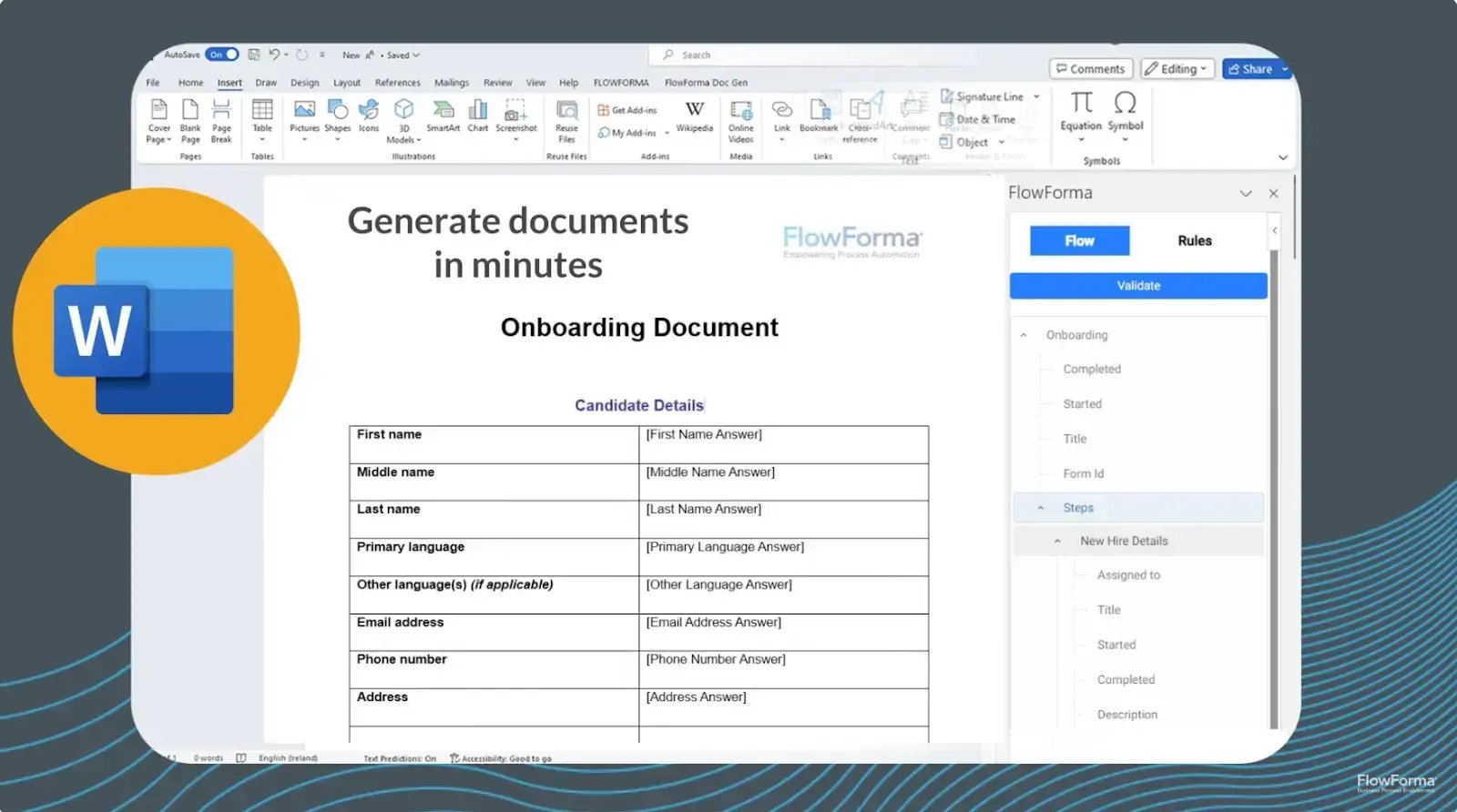 Screenshot of FlowForma one-click document generation 