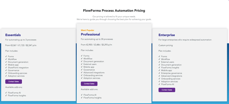 Screenshot of FlowFormas pricing page