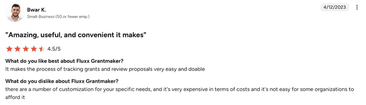 Screenshot of G2 review of Fluxx by Bwar