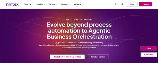 Screenshot of Nintex home page