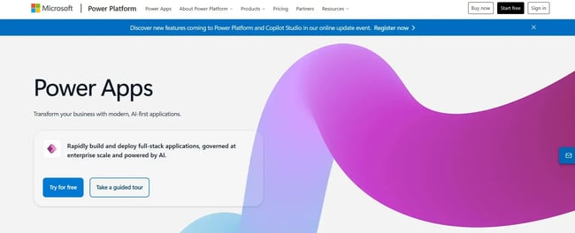 Screenshot of Power Apps home page