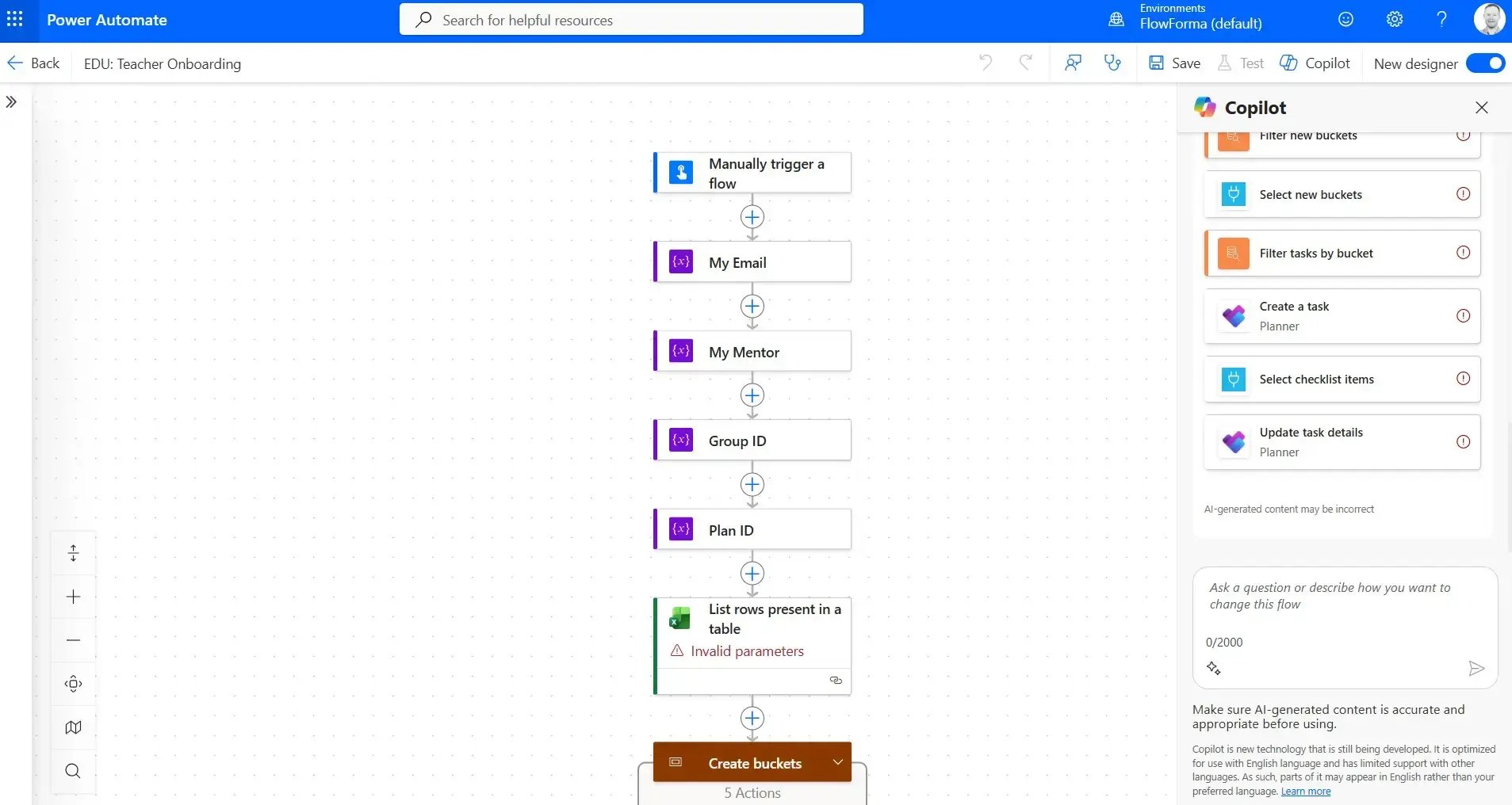 Screenshot of Power Automate onboarding flow