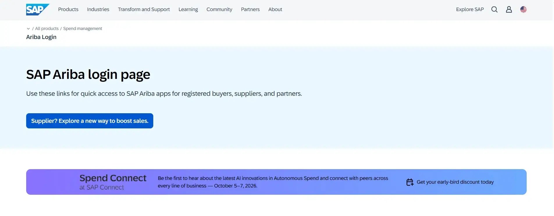 Screenshot of SAP Ariba home page