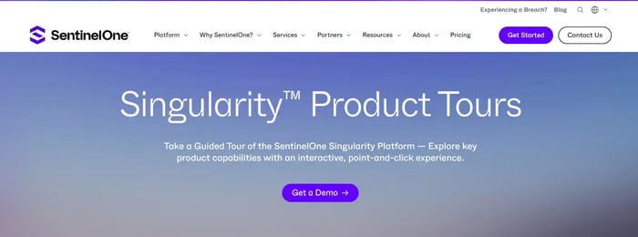 Screenshot of SentinelOne’s Homepage
