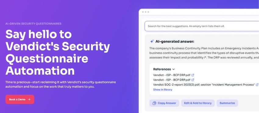 Screenshot of Vendict’s homepage-1