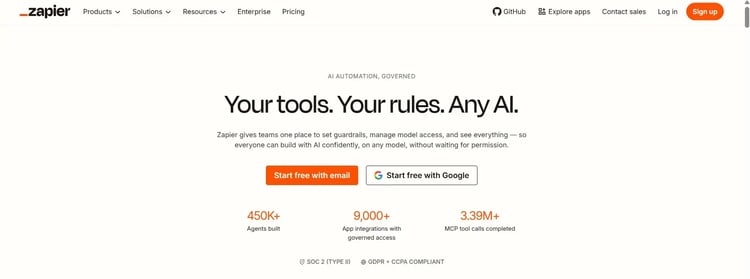 Screenshot of Zapier homepage