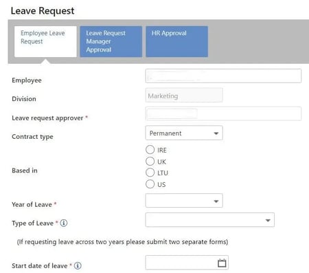 Screenshot of a leave request form