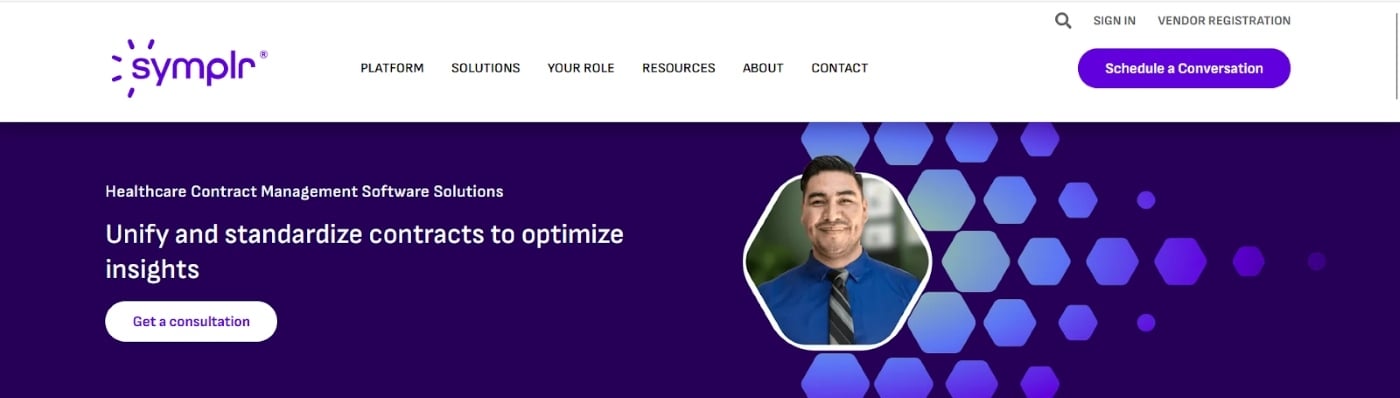Screenshot of symplr contract’s homepage