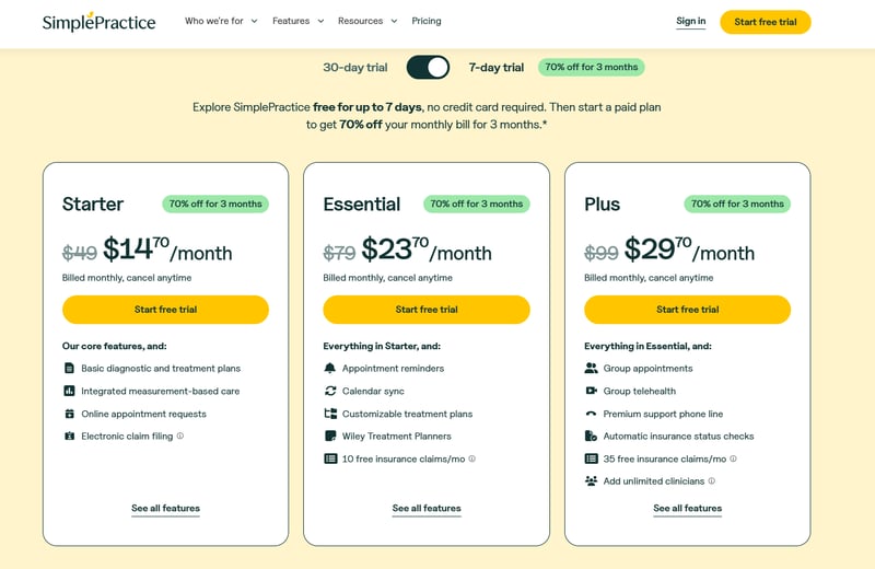 SimplePractice Pricing