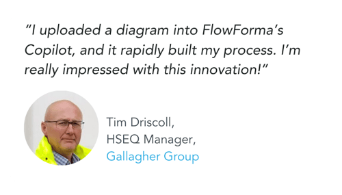 Illustration of a FlowForma testimonial from a health and safety customer