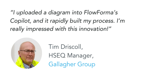 Image shown: A screenshot showing a customer’s comments about FlowForma AI Copilot