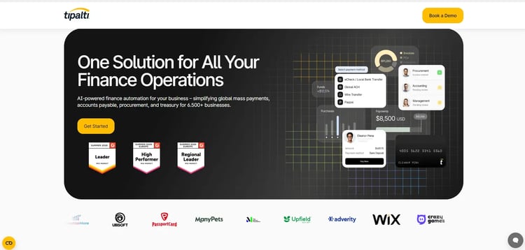 Screenshot of Tipalti’s homepage