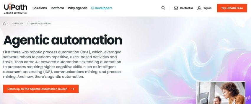 Screenshot ot UiPath Agentic’s homepage