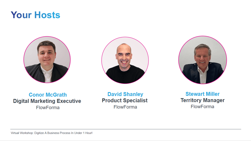 Your Hosts Conor McGrath, David Shanley & Stewart Miller at 'Digitalize A Process In Under An Hour' webinar