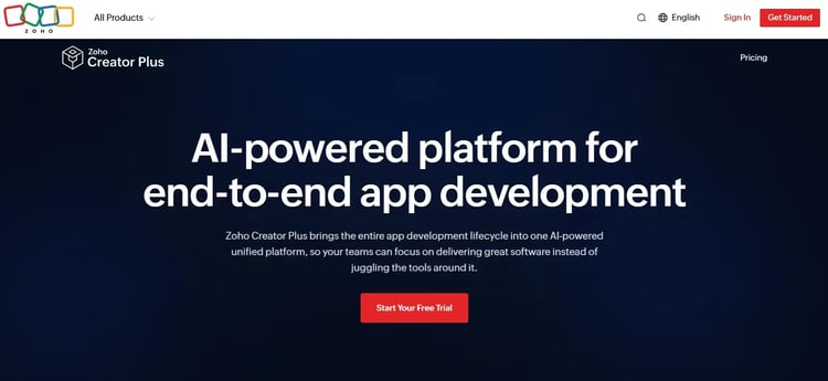 Zoho Creator webpage