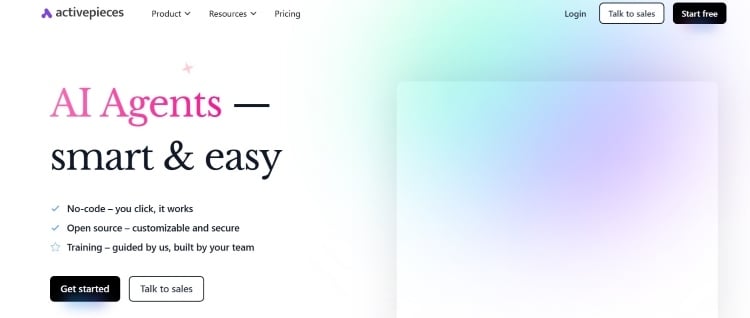 Screenshot of Activepieces homepage