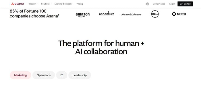 Screenshot of Asana’s Homepage