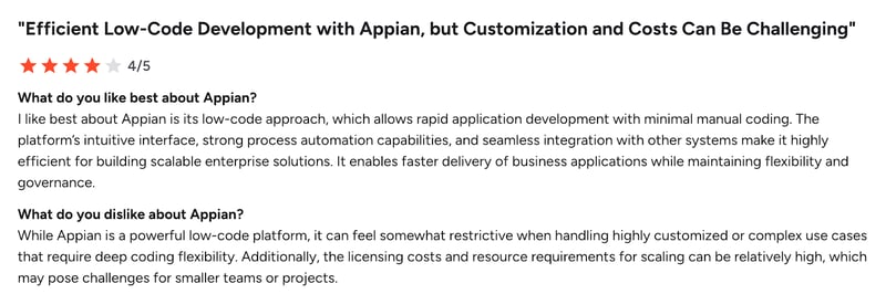 Screenshot of Appian’s G2 review