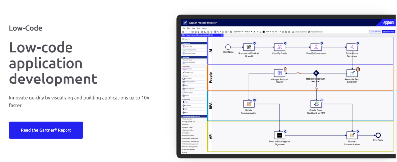 Screenshot of Appian’s low-code application development page