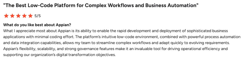 Screenshot of Appian’s G2 review