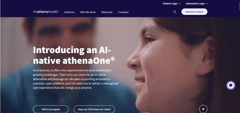 Screenshot of athenahealth’s homepage 