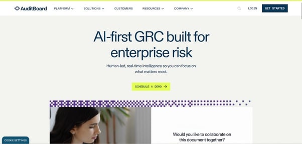Screenshot of AuditBoard’s homepage